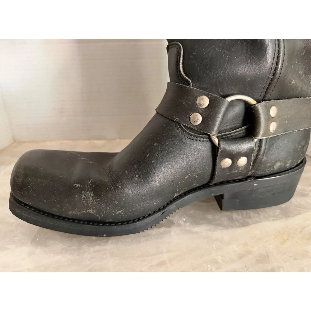 Double H Biker Boots Men Black Leather Square Toe Distressed Motorcycle 10.5